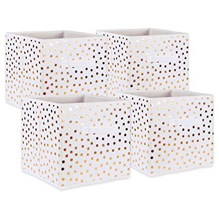 DII Fabric Storage Bins for Nursery, Offices, & Home Organization, Containers Are Made To Fit Standard Cube Organizers (11x11x11") White with Gold Dots - Set of 4