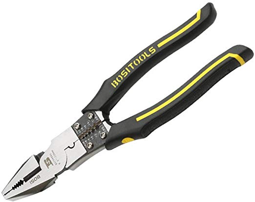 BOSI TOOLS Lineman's Pliers, Combination Pliers with Wire Stripper/Crimper/Cutter Function, 8-1/2 inch
