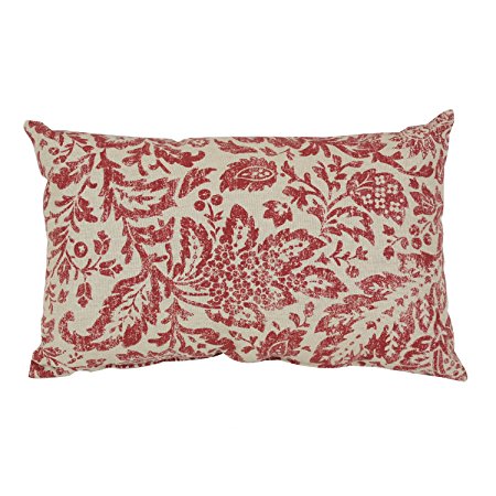 Pillow Perfect Damask Decorative Rectangle Toss Pillow, 18-1/2-Inch by 11-1/2-Inch, Red/Tan