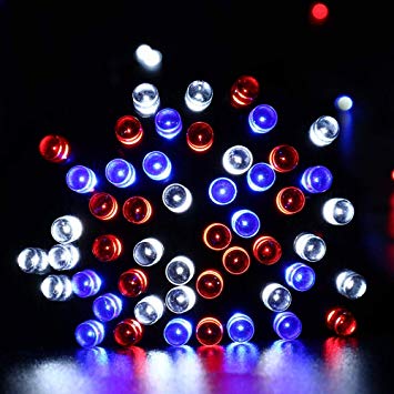Solar String Lights, 200 LED 72ft July 4th Lights String, Outdoor String Lights, Independence Day Lights String 8 Modes Waterproof Outdoor Decor for Home Party Garden Patio Yard Holidday Lawn R/W/B