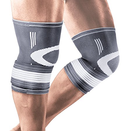 Compression Knee Brace Support Liveup SPORTS Knee Sleeves with Elastic Wraps Best for Running,Cycling,Football& Fitness, Great for Knee Joint Injuries Arthritic, ACL and Meniscus Tear Both for Men and Women LS5676