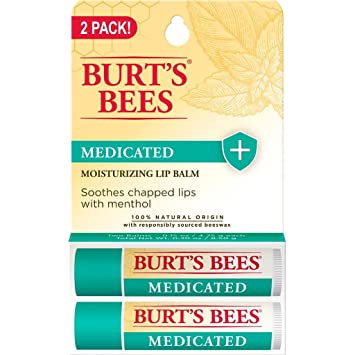 Medicated Moisturizing Lip Balm Twin Pack by Burts Bees for Unisex - 2 x 0.15 oz Lip Balm