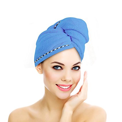 Microfiber Hair Towel Premium Fast Hair Drying Turban Towel Super Absorbent for Different Hairstyles 23.5 * 10inch Blue