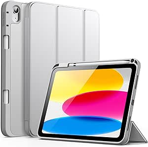 JETech Coque pour iPad 10 (10.9 Pouces, Modèle 2022, 10ème Génération) avec Porte-Stylet, Étui Housse Mince Tablette avec Dos en TPU Souple avec Veille/Réveil Automatique (Argent)