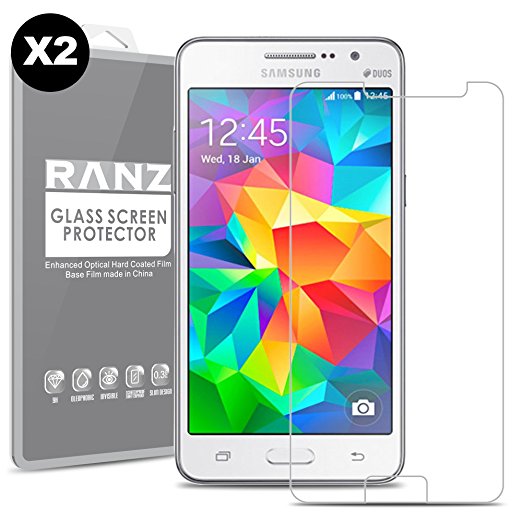 [2 Pack] Samsung Galaxy Grand Prime Screen Protector, RANZ Tempered Glass Premium High Definition Shockproof Clear Screen Protector for Samsung Galaxy Grand Prime G5308/ G530H