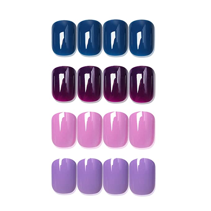 SIUSIO 96Pcs Colorful Acrylic Nails Full Cover Short Fake Nail Press on Square UV Top Coat Covered False Gel Nails Art Tips for Women and Girls (Purple)