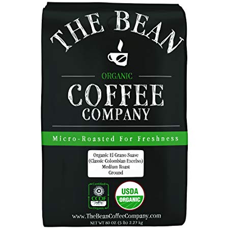 The Bean Coffee Company Organic El Grano Suave (Classic Colombian Excelso), Medium Roast, Ground, 5-Pound Bag