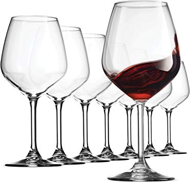 Bormioli Rocco 18oz Red Wine Glasses, Crystal Clear Star Glass, Laser Cut Rim For Wine Tasting, Lead-Free Cups, Elegant Party Drinking Glassware, Dishwasher Safe, Restaurant Quality (Set of 8)