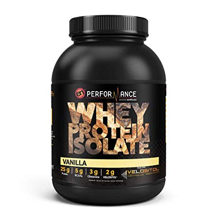 EarthNutri Pure Whey Protein Isolate Powder - Vanilla with 2g of Velositol, 25g of Protein, 5g of BCAAs, 3g of Glutamine Precursor, No Whey Concentrate, No Proprietary Blends, 2lb Tub