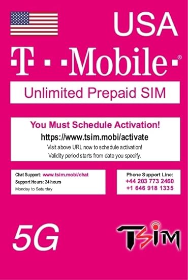 USA SIM Card for Travel to the USA. PrePaid. T-Mobile network with Unlimited Data, Calls and Texts. Upgraded 5G SIM Card! (21 Day)