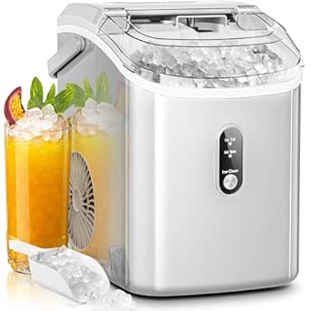 AGLUCKY Nugget Ice Maker Countertop,35lbs/24H,Portable Pebble Ice Machine with Handle,Self-Cleaning Function,Pellet Ice Maker for Home/Kitchen/Office(White)