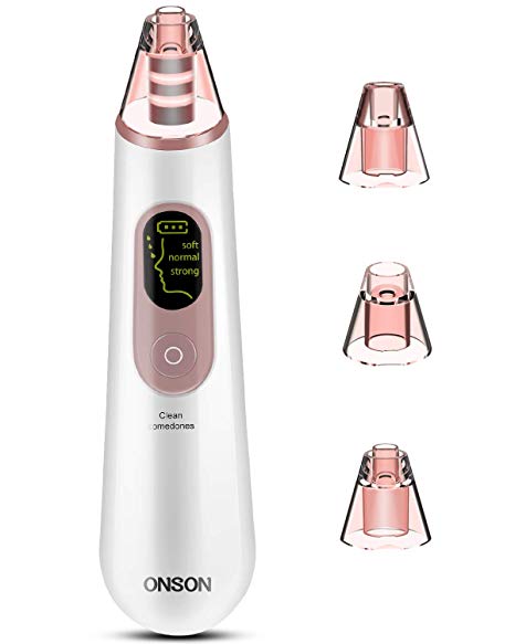 Blackhead Remover,ONSON Pore Vacuum Blackhead Removers Cleaner with 4 Replaceable Suction Head and LED Screen for Women and Men Black Heads Extraction