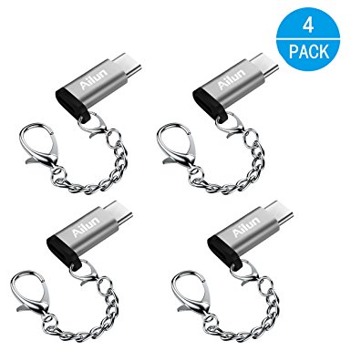 USB Type C Adapter,[4Pack],by Ailun,Compact with Keychain,Sync and Charge,for MacBook,ChromeBook Pixel,Nexus 5X,Nexus 6P,Nokia N1 and Other Type C cable Port Devices[Grey]