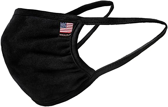 Tart Collections 100% Cotton Face Mask, Comfortable Non-Elastic Ear Loops, Washable and Reusable, Unisex, Made in USA Label, Solid Black