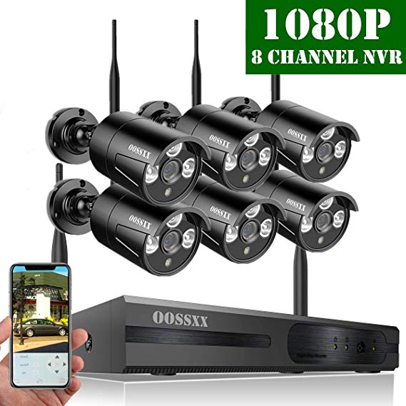 【2019 Update】 OOSSXX HD 1080P 8-Channel Wireless Security Camera System,6 pcs 1080P 2.0 Megapixel Wireless Weatherproof Bullet IP Cameras,Plug Play,70FT Night Vision,P2P,App, No Hard Drive
