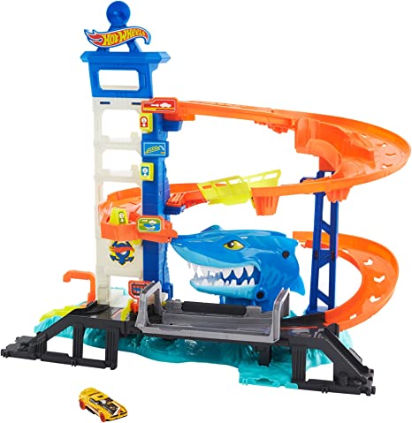 Hot Wheels City Shark Escape Playset, with 1 Hot Wheels Car, Nemesis-Based Track Play, Connects to Other Sets, Toy for Kids 4 Years Old & Older