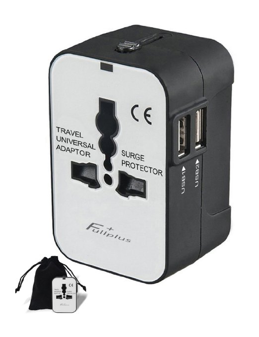 Universal Adaptor Worldwide Travel Adapter with Built In Dual USB Charger Ports All-in-one Chargers 100-240V SurgeSpike Protected Electrical Plug