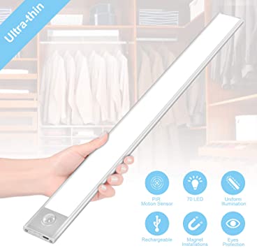 LED Closet Light,Cotanic Motion Sensor Cabinet Lights,USB Rechargeable,Detachable Ultra-Thin Night Lights with Battery for Cabinet,Wardrobe,Kitchen,Hallway