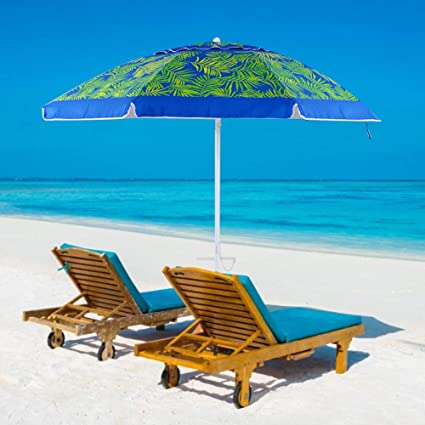 YATIO 7ft Beach Umbrella SPF/UPF100 , Beach Umbrellas for Sand Heavy Duty Wind with Sand Anchor Sand Screw, Tilt, Telescopic Pole, Sturdy, Windproof -Coconut Palm