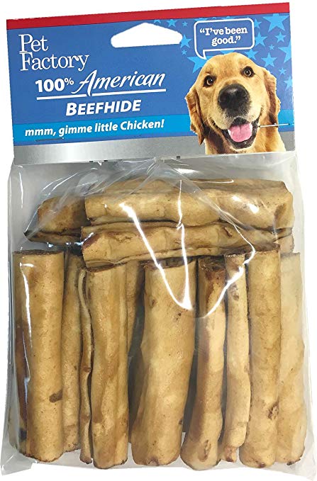 Pet Factory Usa Beefhide Chicken Flavor Mini Roll, 3 Inch, 15 Rolls Per Pack