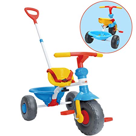 ChromeWheels Kids' Tricycle, with Pushing Handle and Grow-with Seat for 1-3 Years Old Toddler