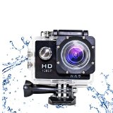 MAOZUA 1080P WiFi Action Camera 12MP 170 Degree Helmet Sports Camera Waterproof With 2 Batteries and 1 Battery Charger Support Audio HDMI USB AV Output Black