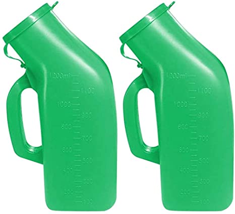 Urinals for Men(2 Pack) - 34oz/1200mL Thick Plastic Mens Bedpan Bottle -on Lid - Spill Proof Urinary Chamber - Male Portable Pee Bottles - Travel Urine Collection Containers