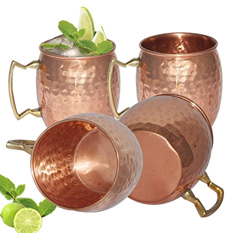 FIGO INC ® 100% Pure copper hammered Moscow Mule mugs Set of 4