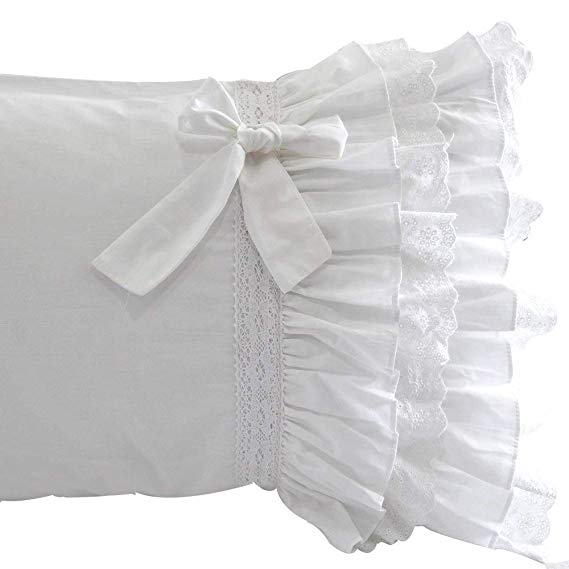 Queen's House Lace Pillow Covers White Pillowcases Set of 2-Standard,E