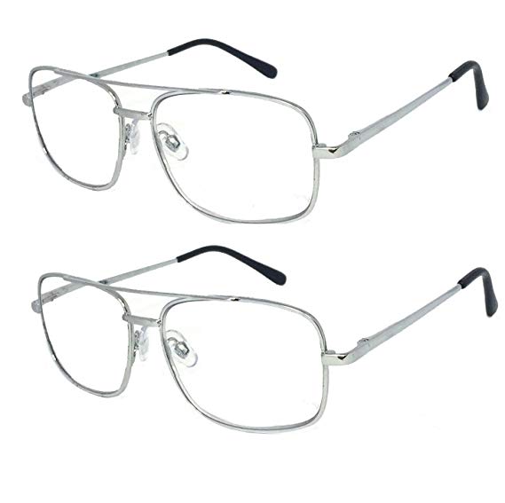 V.W.E. 2 Pairs Metal Frame Aviator No Line Progressive Clear Lens Spring Hinge Reading Glasses