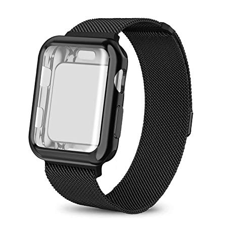 AdMaster for Apple watch band 38mm 42mm, Stainless Steel Mesh Milanese Sport Wristband Loop Apple Watch Screen Protector iWatch Series 1/2/3