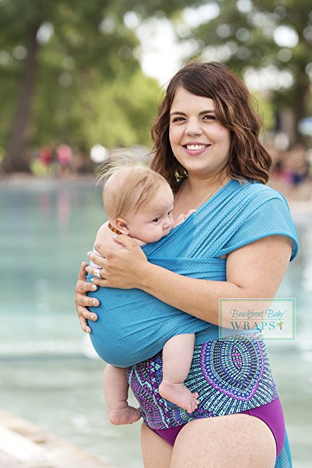 Beachfront Baby Wrap – Versatile Mesh Water & Warm Weather Baby Carrier | Made in USA with Safety Tested Fabric, CPSIA & ASTM Compliant | Lightweight, Quick Dry & Breathable (Caribbean Blue, OS)