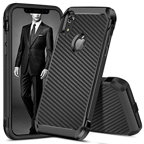 DUEDUE iPhone XR Cases, iPhone XR Phone Case, Dual Layer Carbon Fiber Slim Hybrid Shock Absorbing Cover Hard PC Bumper Rugged Back Case for iPhone XR/6.1" 2018 for Men Boys, Camo Black