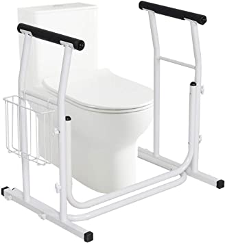 COSTWAY Medical Bathroom Toilet Rail Grab Bar and Commode Safety Frame Handle for Elderly, Senior, Handicap & Disabled - Padded Handrails, White