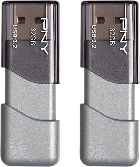 PNY 32GB Elite Turbo Attaché 3 USB 3.2 Flash Drive 2-Pack, Silver (P-FD32GX2TBOP-GE)