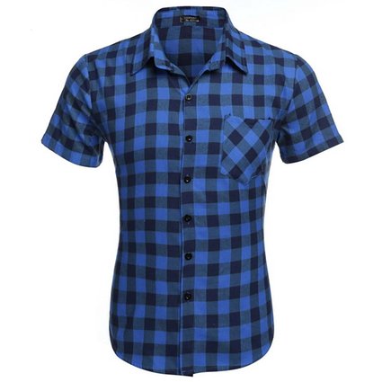 Bluetime Men's Short Sleeve Button Up Flannel Plaid Shirt