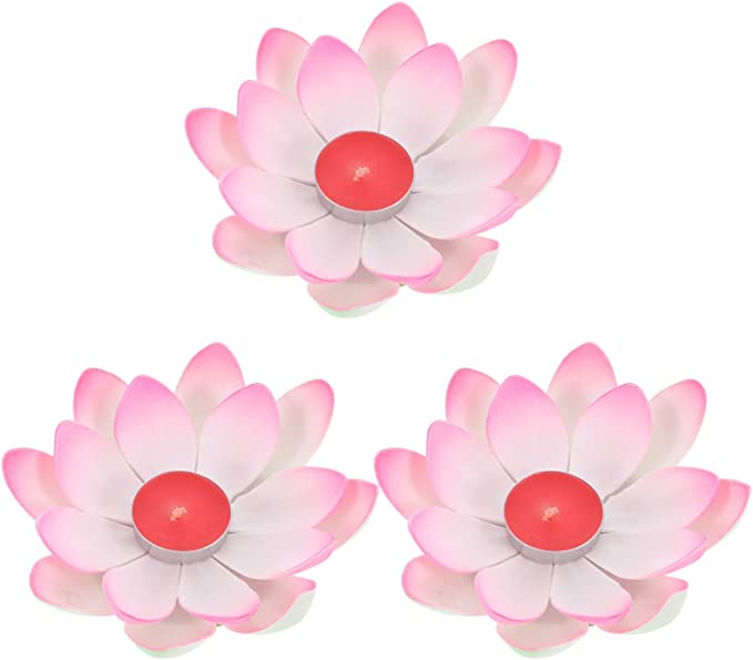 DOITOOL 3Pcs Lotus Floating Lanterns, Waterproof Lotus Candle Tealight Holder, Artificial Floating Lotus Night Light Candlestick for Pool, Fish Tank, Wedding Party Decor Buddhist Prayer Light ( Pink )