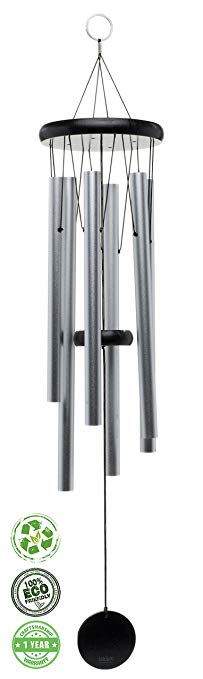 Brooklyn Basix Freedom Chime Patio, Garden, Terrace Balcony - Beautiful Outdoor Decor - Easy to Install Wind Chimes - Durable Hand Tuned (Black/Matte Silver, Large 40")
