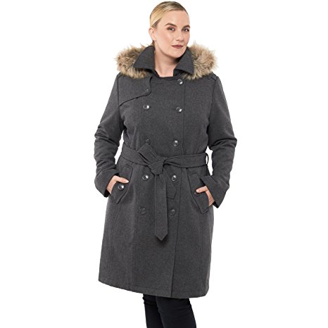 alpine swiss Women’s Parka Trench Pea Coat Belt Jacket Fur Hood reg & Plus Sizes