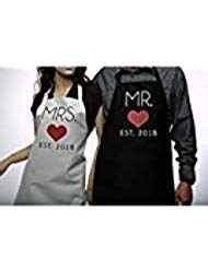 Mr. and Mrs. 2018 Couples Kitchen Aprons (2-Piece Set) Cute, Funny Cooking Bibs for Wedding Marriage Newlyweds