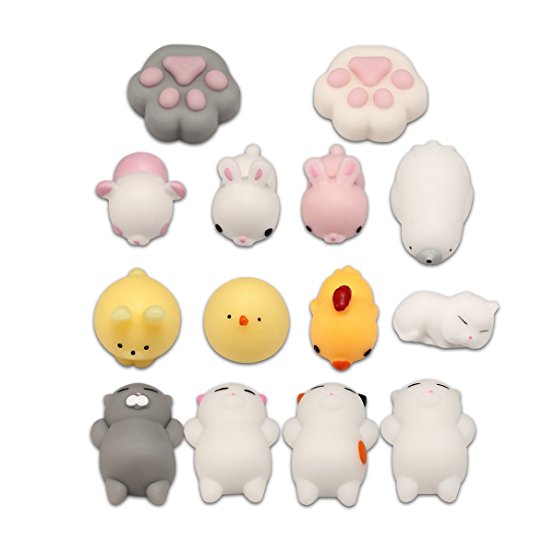Mochi Animal Squishes, Mini Kawaii Stress Relief Fidget Toys For Children and Adults (14PCs Set)
