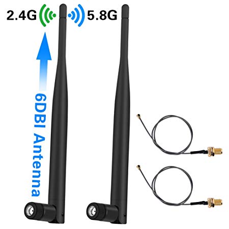 Elekele 2 x 2.4GHz/5G 6dBi Dual Frequency Antenna Indoor Omni-directional Dual Band WiFi RP-SMA Antenna   2 x 30cm U.fl / IPEX to RP-SMA Antenna WiFi Wireless WAN Pigtail Cable
