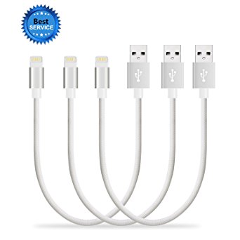 SGIN iPhone Cable,3Pack 8 inches Short Nylon Braided Cord Lightning Cable Certified to USB Charging Charger for iPhone 7,7 Plus,6S,6 Plus,SE,5S,5,iPad,iPod Nano 7 - White