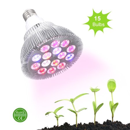 Ledgle 30w Led Grow light Bulb , Miracle Grow Plant Light for Hydropoics Organic Mini Greenhouse,3 Bands with 15 LED Bulbs