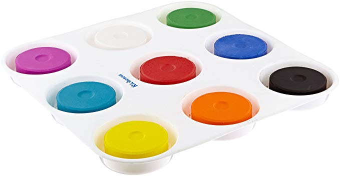 Sax Non-Toxic Giant Tempera Paint Cakes with Tray - 2 1/4 x 3/4 inch - Set of 9 - Assorted Colors