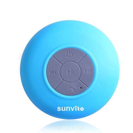 Sunvito Wireless Portable Bluetooth Waterproof Suction Cup Speaker for Showers,Boat,Car,Beach,Outdoor Use (Blue)