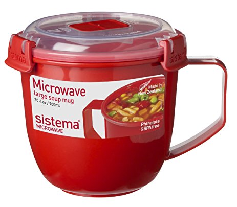 Sistema 1141 Large Microwave Cookware Soup Mug, 30.4 oz, Red