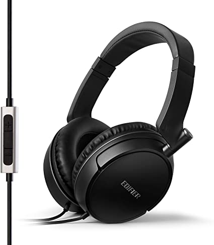 Edifier P841 Computer Headset Comfortable Noise Isolating Over-Ear Headphones With Microphone And Volume Controls - Black