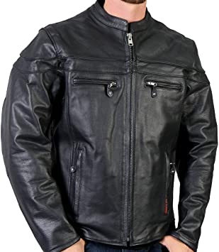 Hot Leathers Men's Heavyweight Jacket with Double Piping (Black, Medium)