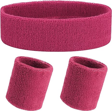 Yolev 3Pieces Sweatband Set Sports Headband Wristband (1 Headband and 2 Wristbands) Set Sweatbands for Athletic Men and Women